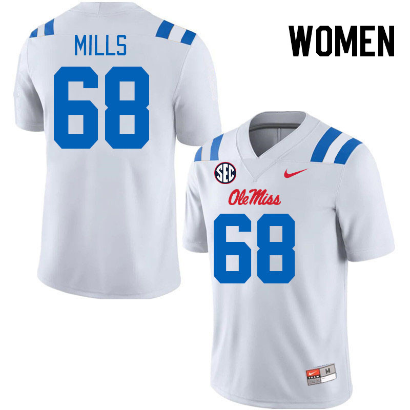 Women #68 Jack Mills Ole Miss Rebels 2024 New Uniforms College Football Jerseys Stitched-White